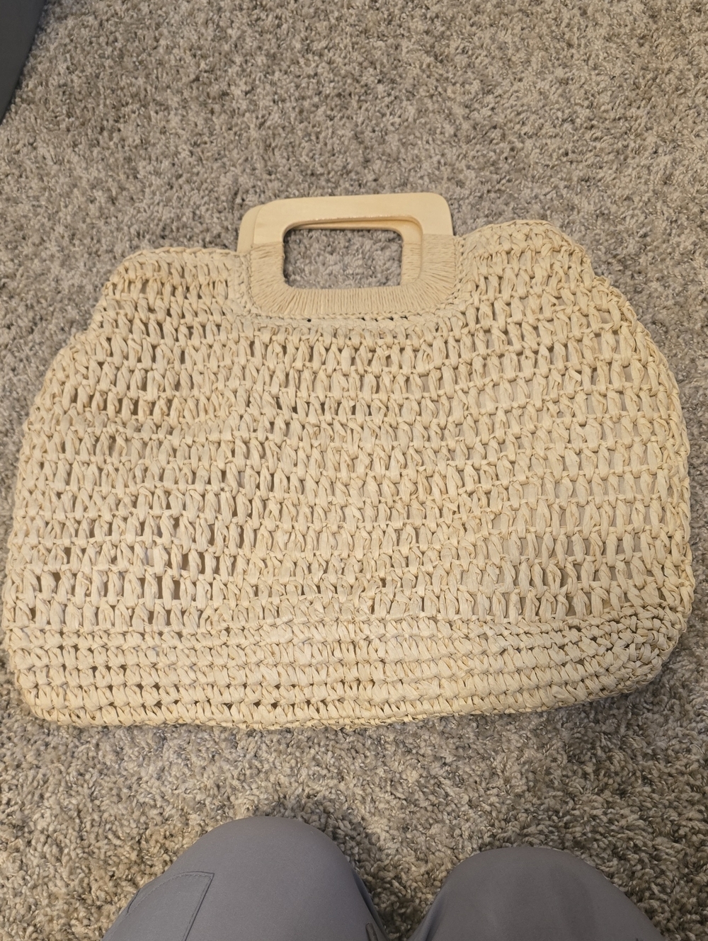 Woven Straw Tote Bag - Cream